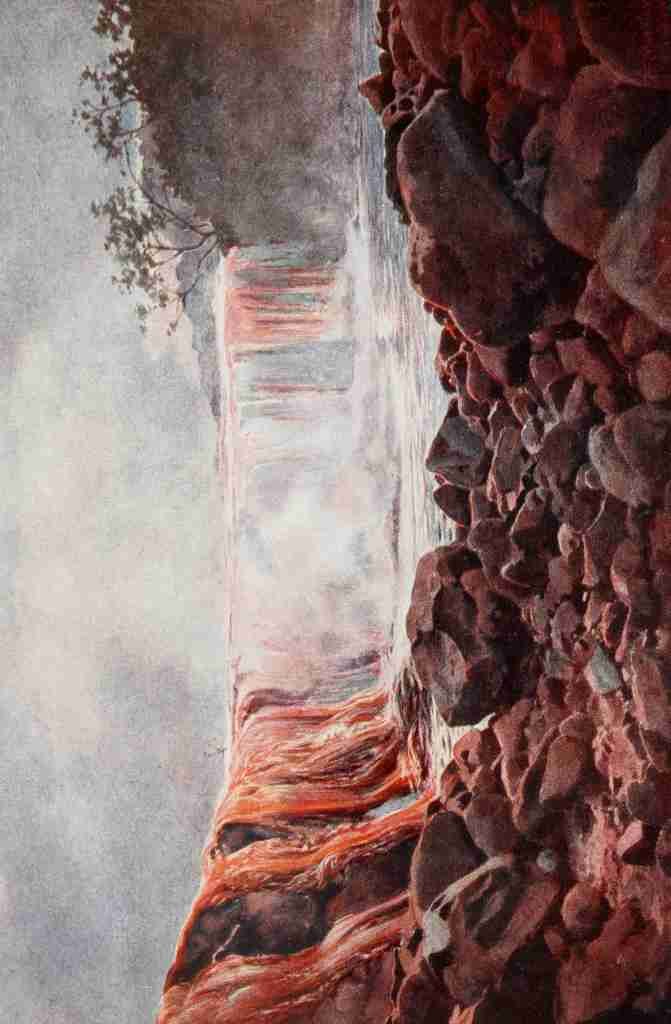 Cassells Popular Science 1900 A lava stream flowing into a lake in Hawaii A4 Photo Print