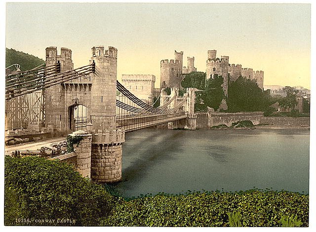 Castle and suspension bridge Conway Vintage A4 Photo Print
