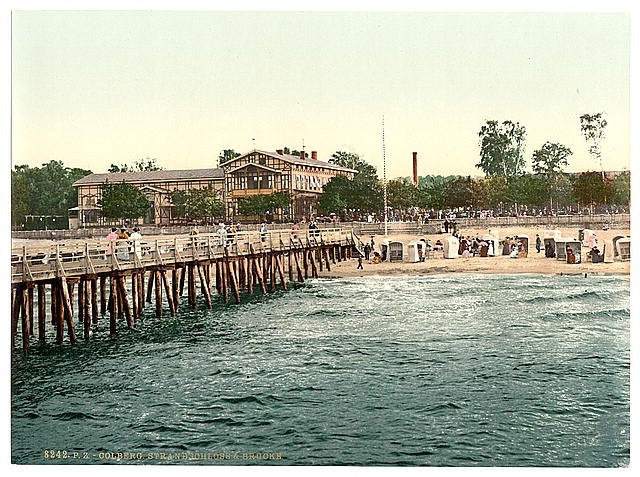 Castle on the beach and bridge Colberg Pommeraina Vintage A4 Photo Print