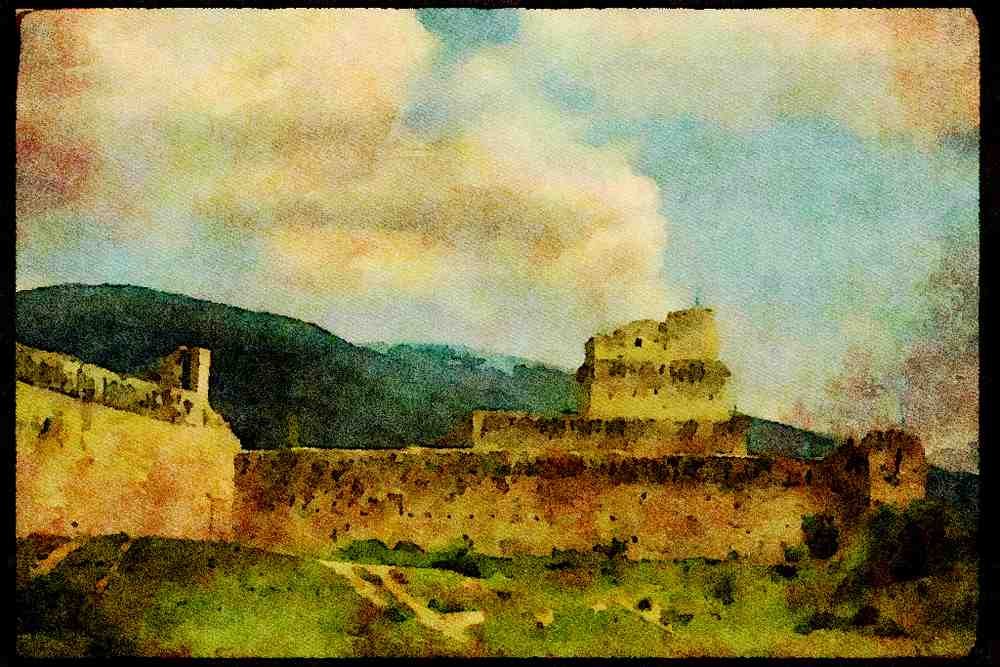 Castles 382001 Old Fortifications, Umbria, Assisi, Italy A4 Limited Edition Watercolour Print