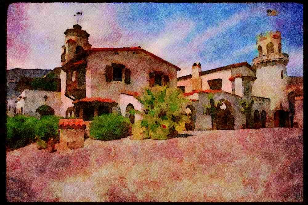 Castles 382029 Scotty's Castle, California A4 Limited Edition Watercolour Print