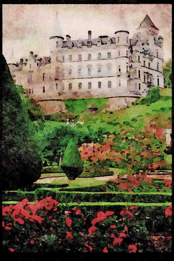 Castles 382052 Dunrobin Castle With Garden A4 Limited Edition Watercolour Print