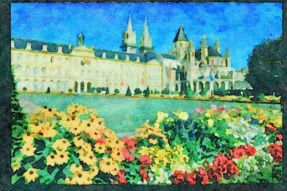 Castles 382064 Abbaye Aux Hommes, Normandy, France A4 Limited Edition Watercolour Print