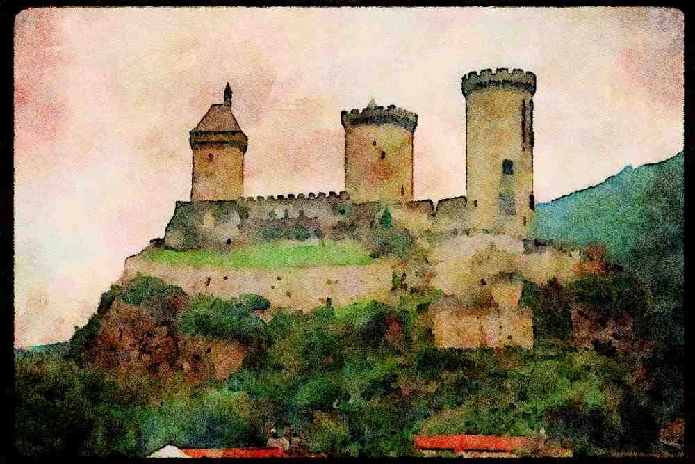 Castles 382089 Foix, France A4 Limited Edition Watercolour Print