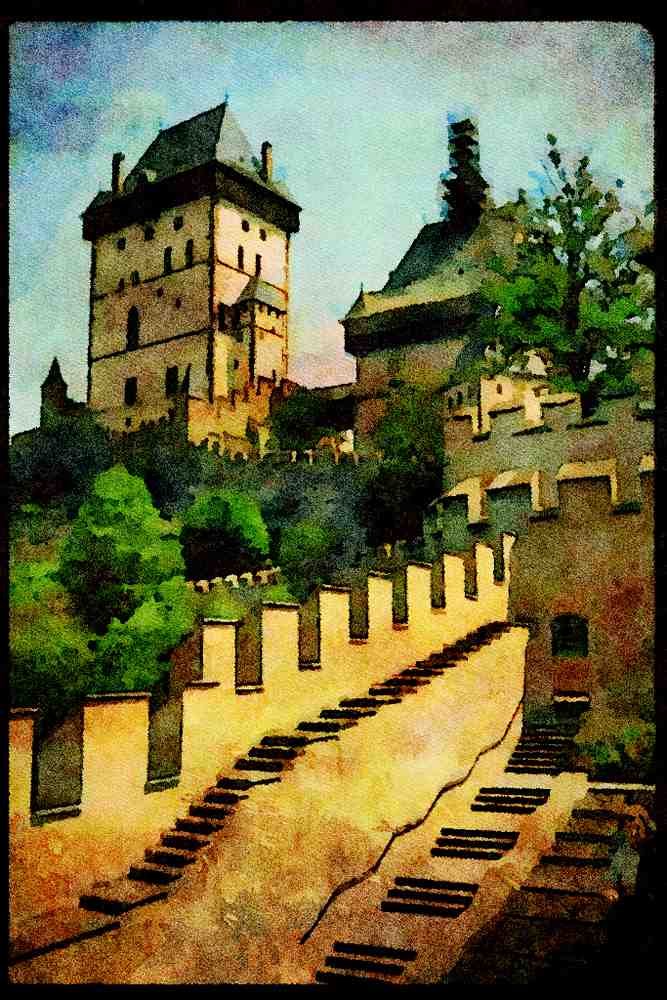 Castles 382094 Karlstein, Czechoslovakia A4 Limited Edition Watercolour Print