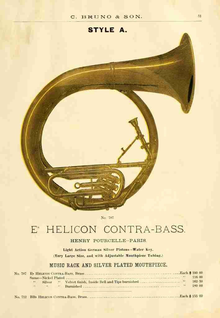 Catalogue C Bruno & Son c1890 E flat Helicon Contra bass 3 A4 Photo Print