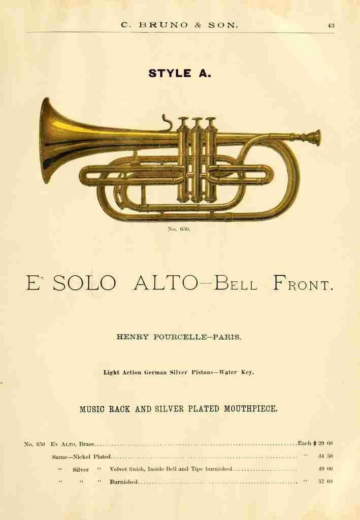 Catalogue C Bruno & Son c1890 E flat Solo Alto A4 Photo Print