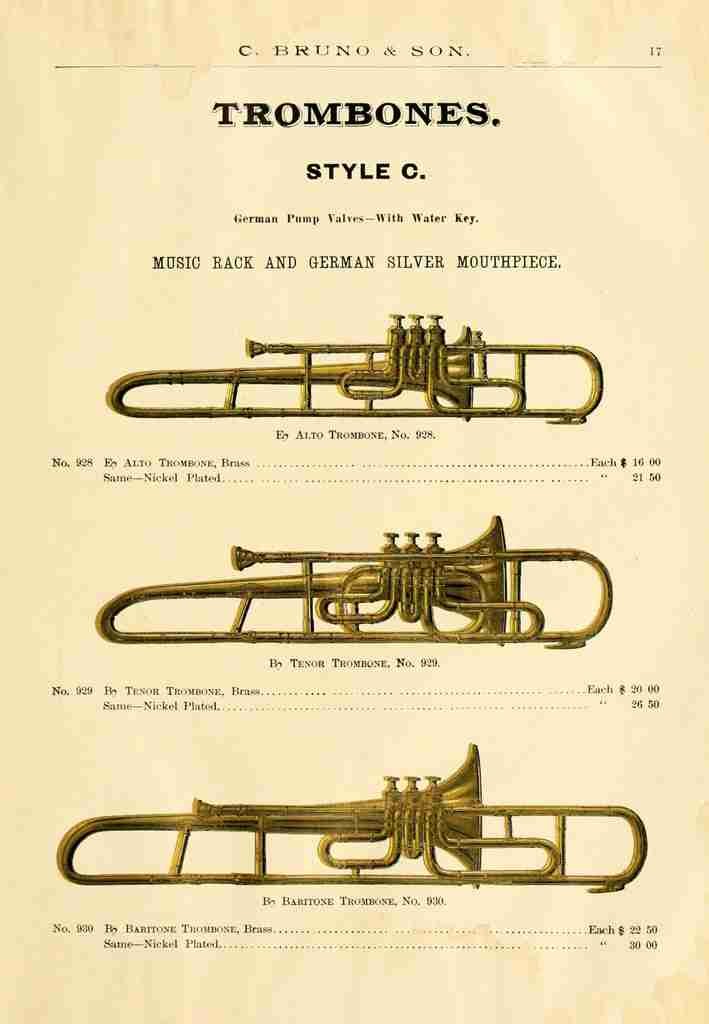 Catalogue C Bruno & Son c1890 Trombones A4 Photo Print