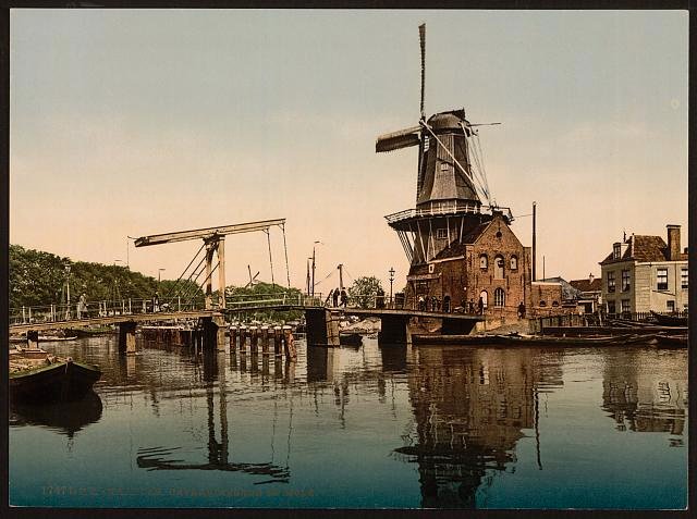 Catharine Bridge and windmill Haarlem Vintage A4 Photo Print