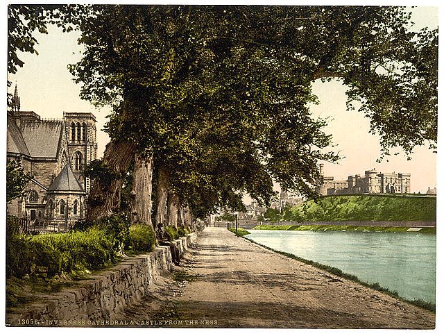 Cathedral and castle from the Ness Inverness Vintage A4 Photo Print