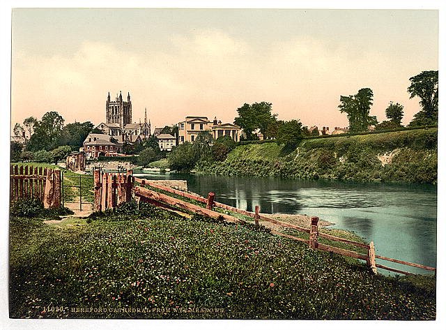 Cathedral from Wye Meadows Hereford Vintage A4 Photo Print