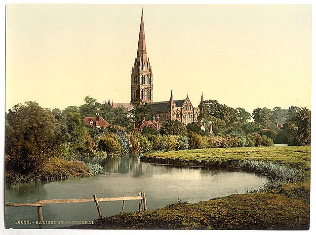 Cathedral from the river Salisbury Vintage A4 Photo Print