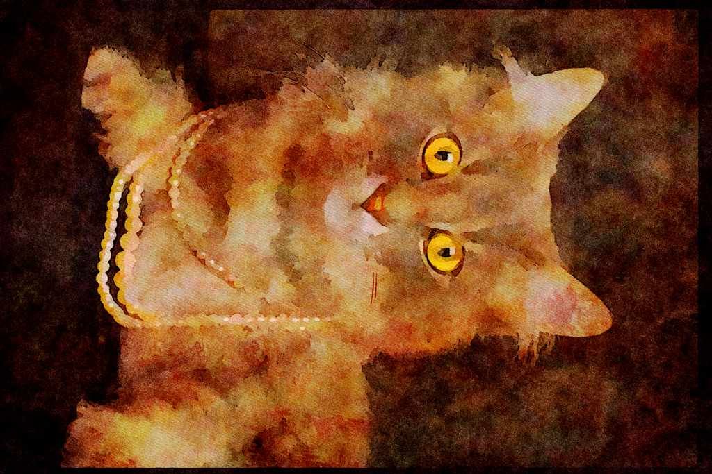Cats Kittens 336001 Purrrrty In Pearls A4 Limited Edition Watercolour Print