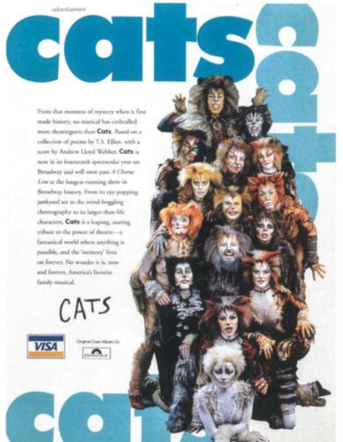 Cats Musical Costumes Vintage Retro Advert Poster A4 Photo Print