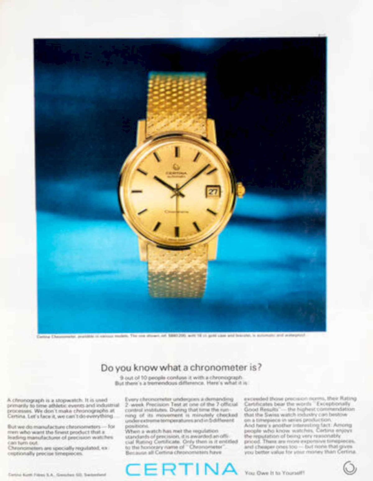 Certina Chronometer Watch Vintage Retro Advert Poster A4 Photo Print