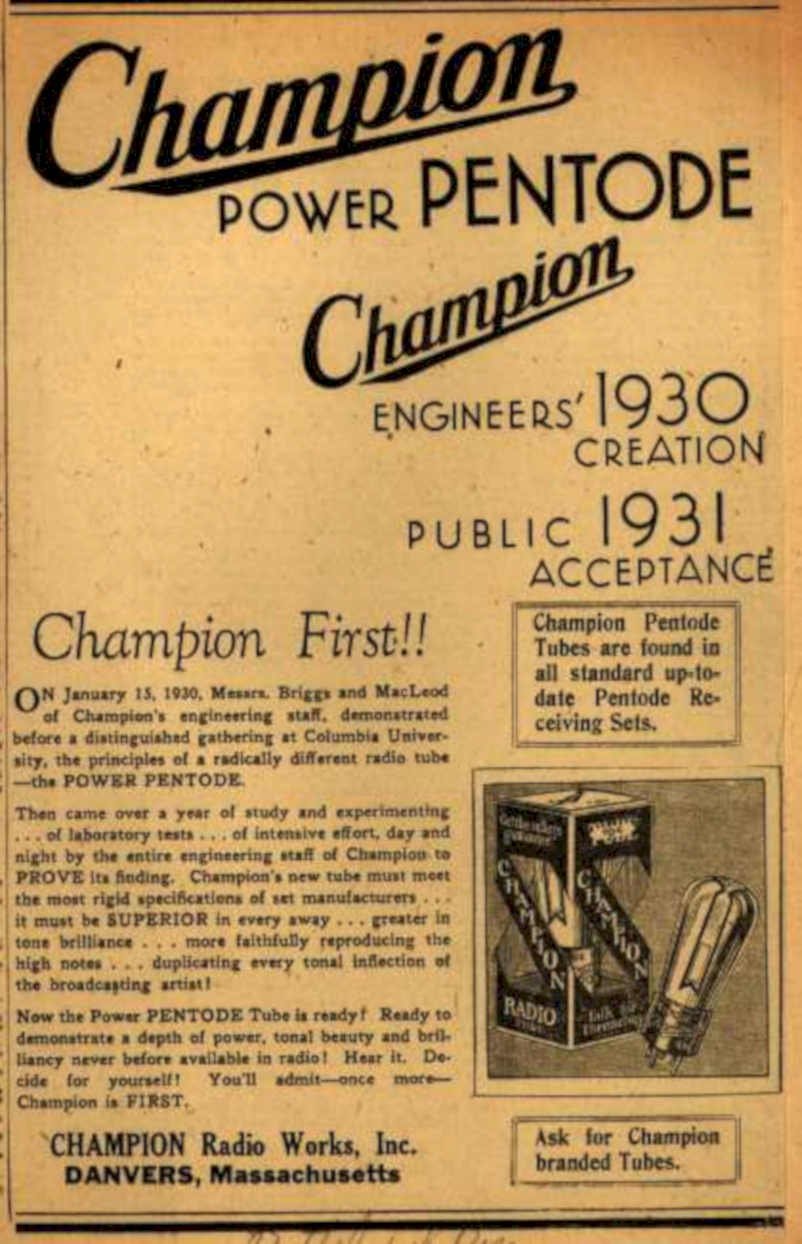 Champion Pentode Tubes Vintage Retro Advert Ads A4 Photo Print