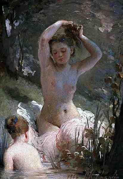 Chaplin Charles Two Girls Bathing A4 Photo Print