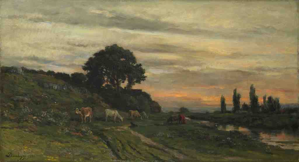 Charles Francois Daubigny Landscape with Cattle by a Stream A4 Photo Print