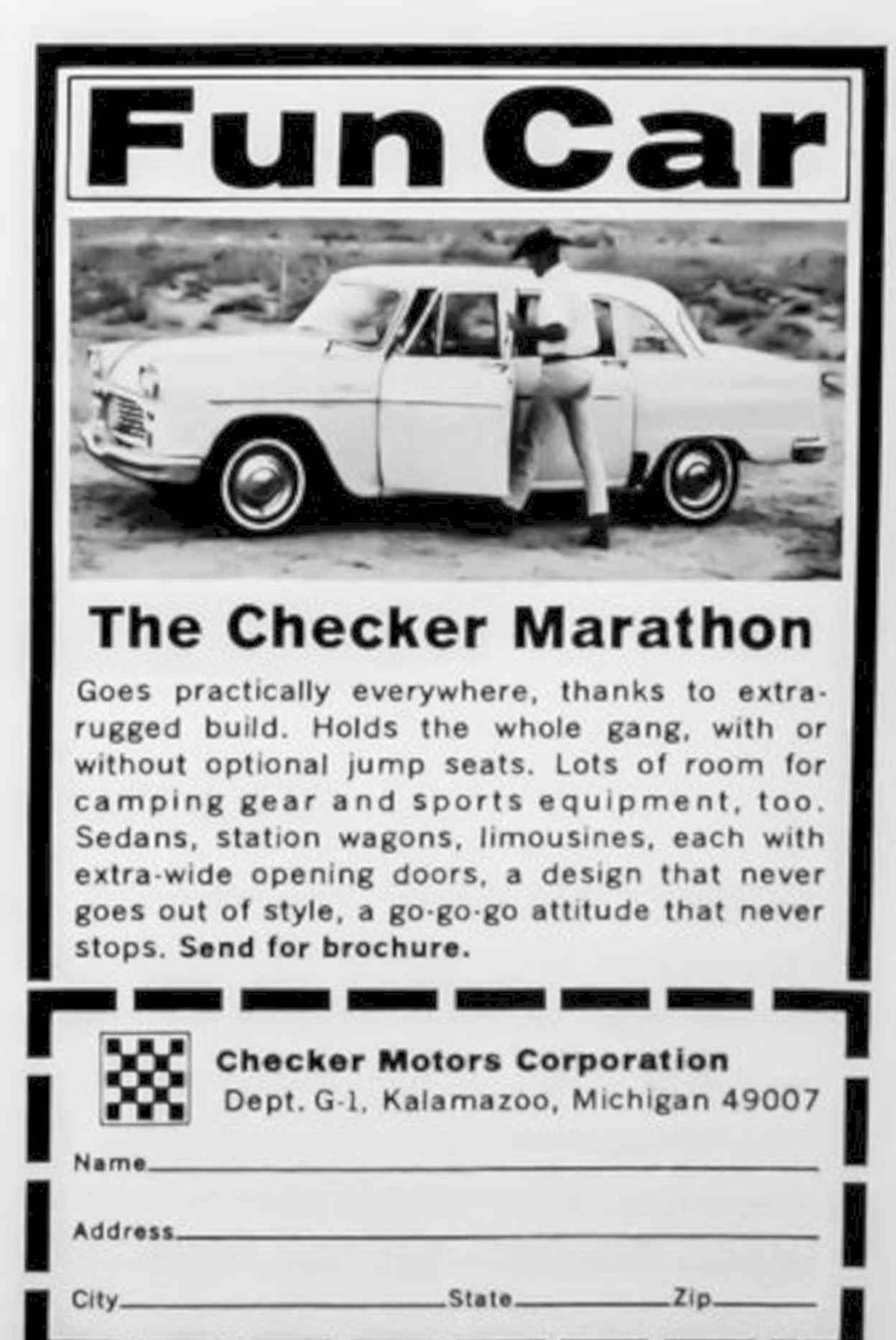Checker Marathon Car Vintage Retro Advert Poster A4 Photo Print