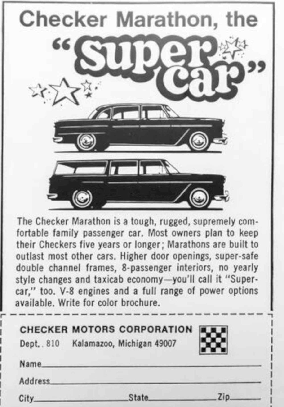 Checker Marathon Wagon Vintage Retro Advert Poster A4 Photo Print