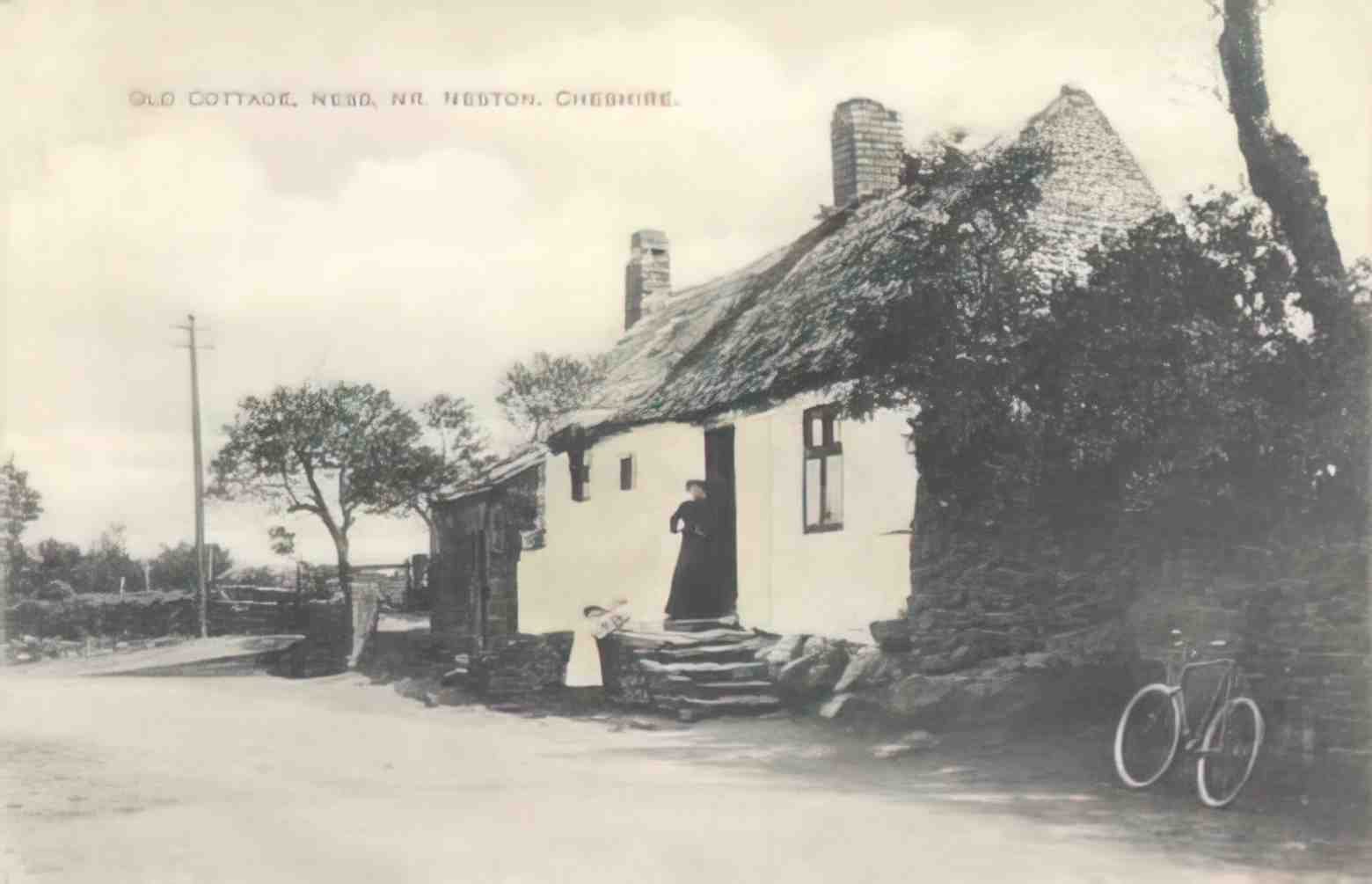 Cheshire Ness Mill Lane Cottage c1900 Vintage A4 Photo Print