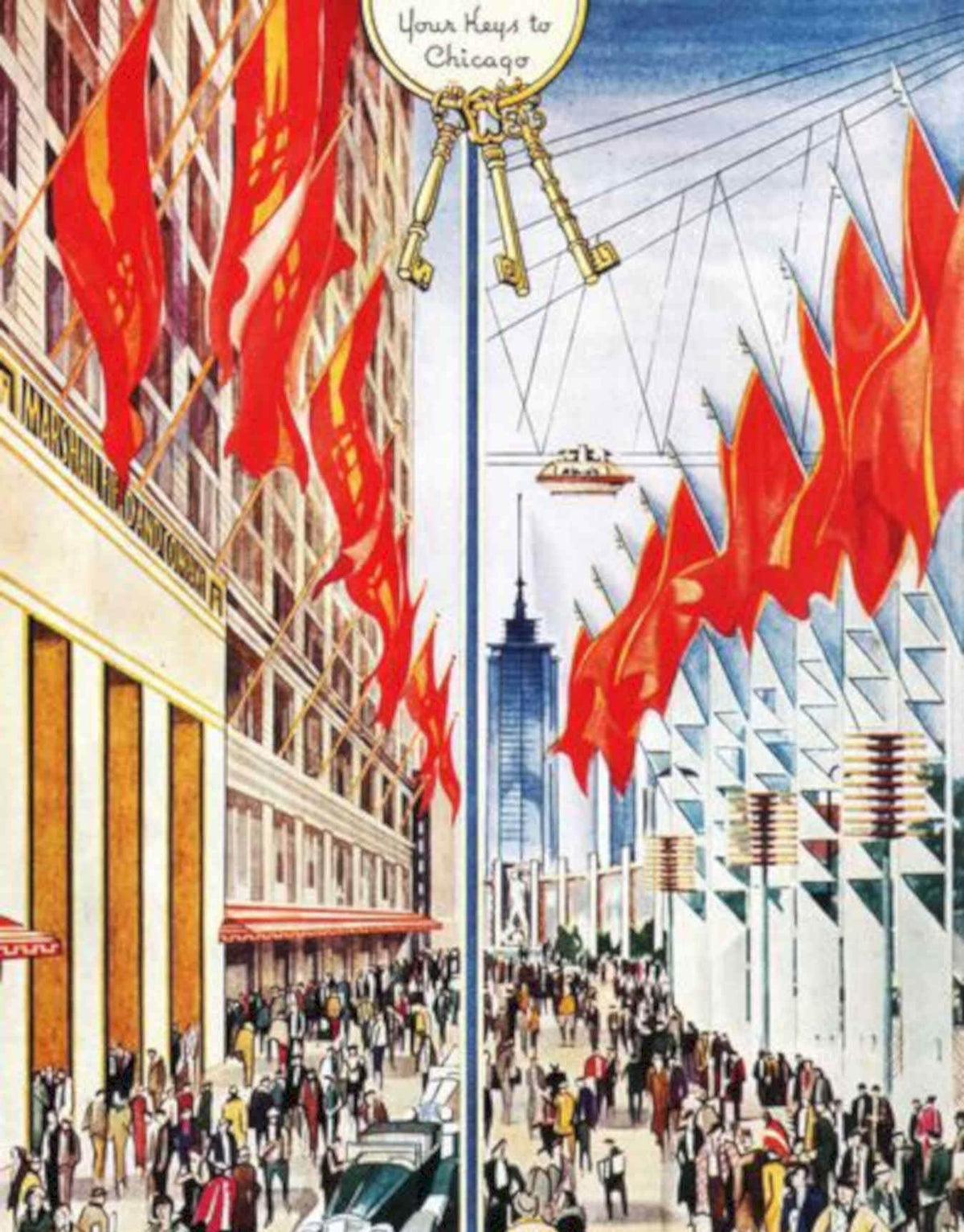 Chicago Flagpole Keys Vintage Retro Advert Poster A4 Photo Print