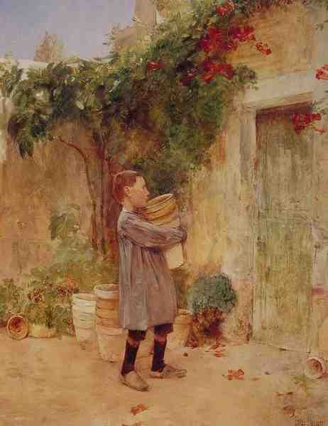 Childe Hassam Boy With Flower Pots A4 Photo Print
