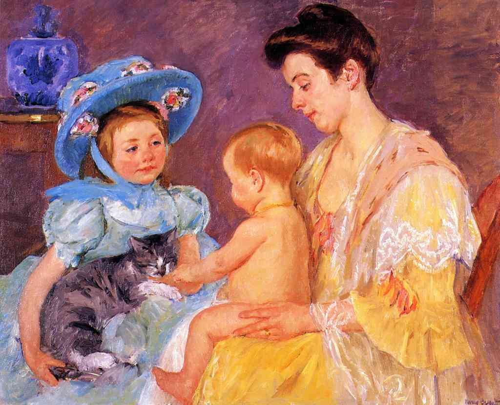 Children Playing With A Cat Mary Cassatt Impressionism A4 Photo Print