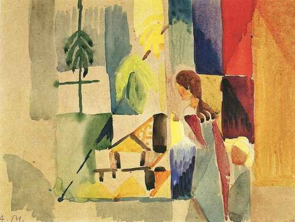 Children at the vegetable shop II by August Macke Expressionism A4 Photo Print