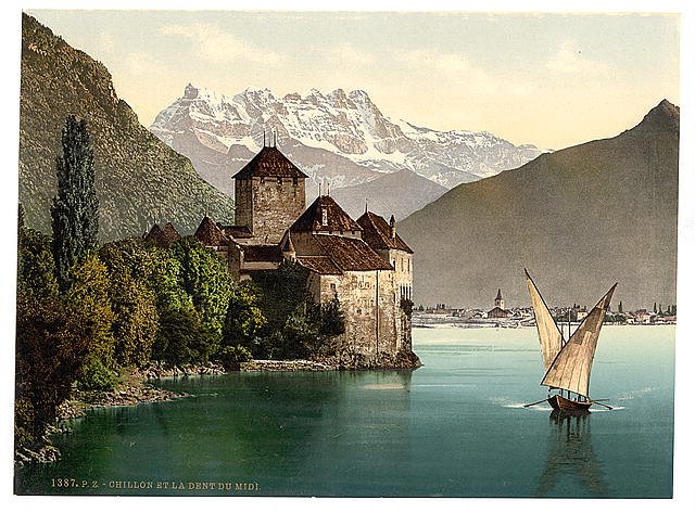 Chillon Castle and Dent du Midi I Geneva Lake Vintage A4 Photo Print