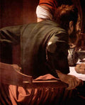 Christ in Emmaus detail Disciples of Christ 1 by Caravaggio A4 Photo Print