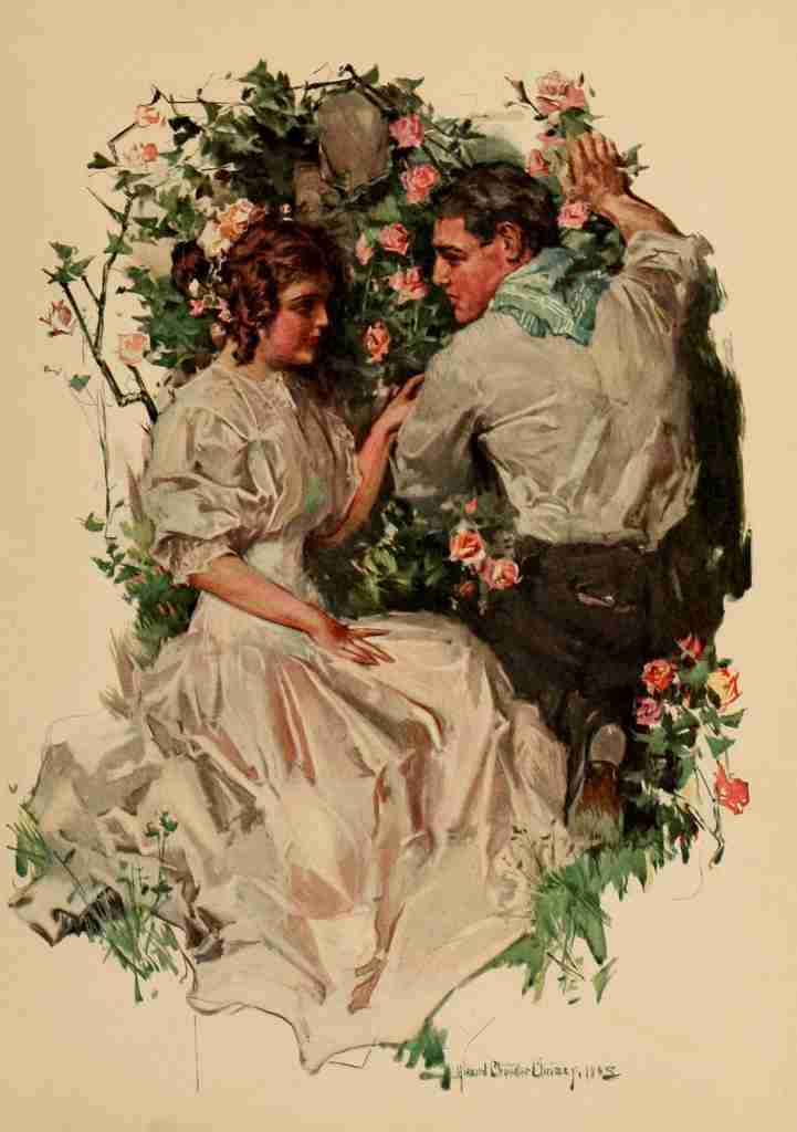 Christy Chandler Riley Roses 1909 Young love in the garden A4 Photo Print