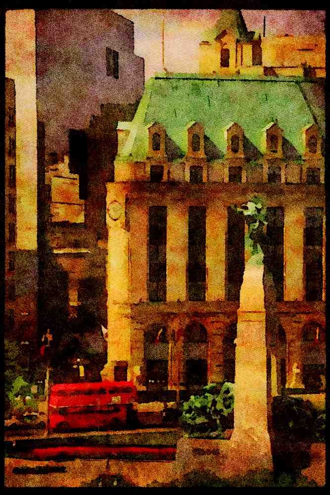 Cities 242013 National War Memorial And Red Double decker Bus A4 Limited Edition Watercolour Print