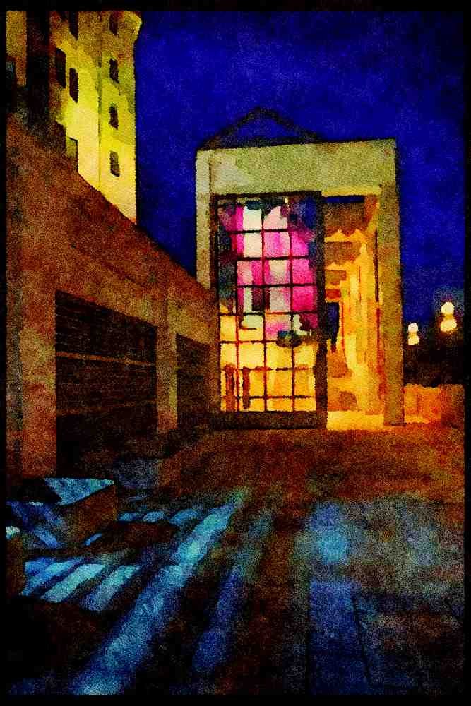 Cities 242014 Night Entrance To C.M.C.P. A4 Limited Edition Watercolour Print