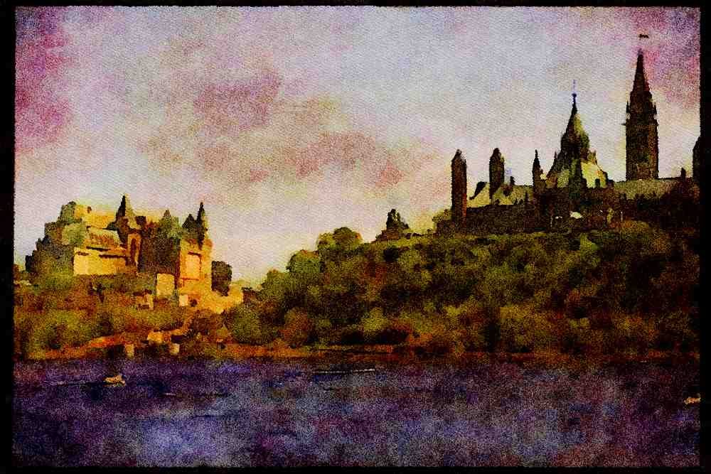 Cities 242046 River View Of Parliament Hill And Chateau Laurier A4 Limited Edition Watercolour Print