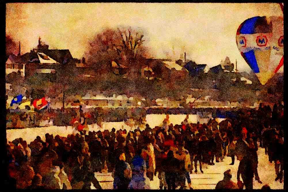 Cities 242058 Winterlude Crowds On Rideau Canal A4 Limited Edition Watercolour Print
