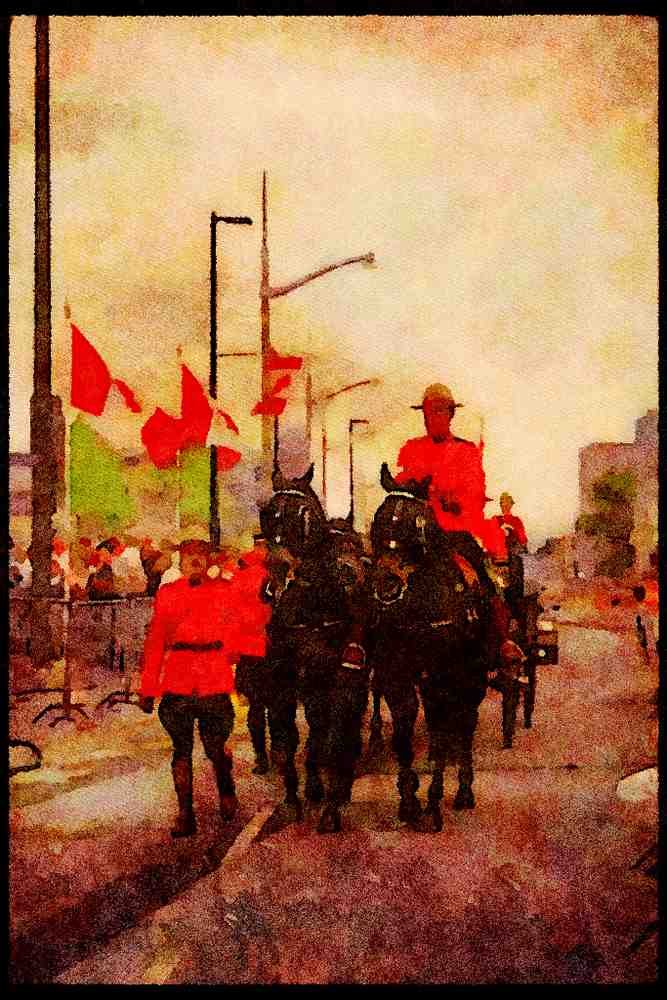 Cities 242068 Mounties And Horses A4 Limited Edition Watercolour Print