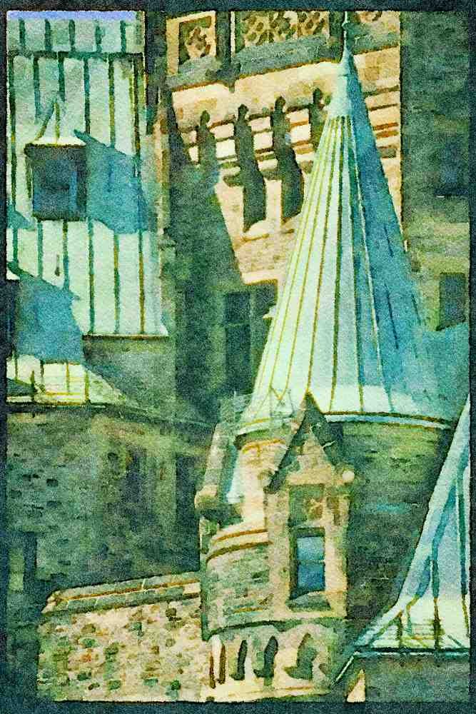 Cities 242072 Copper Rooves And Steeples On Confederation West Building A4 Limited Edition Watercolour Print