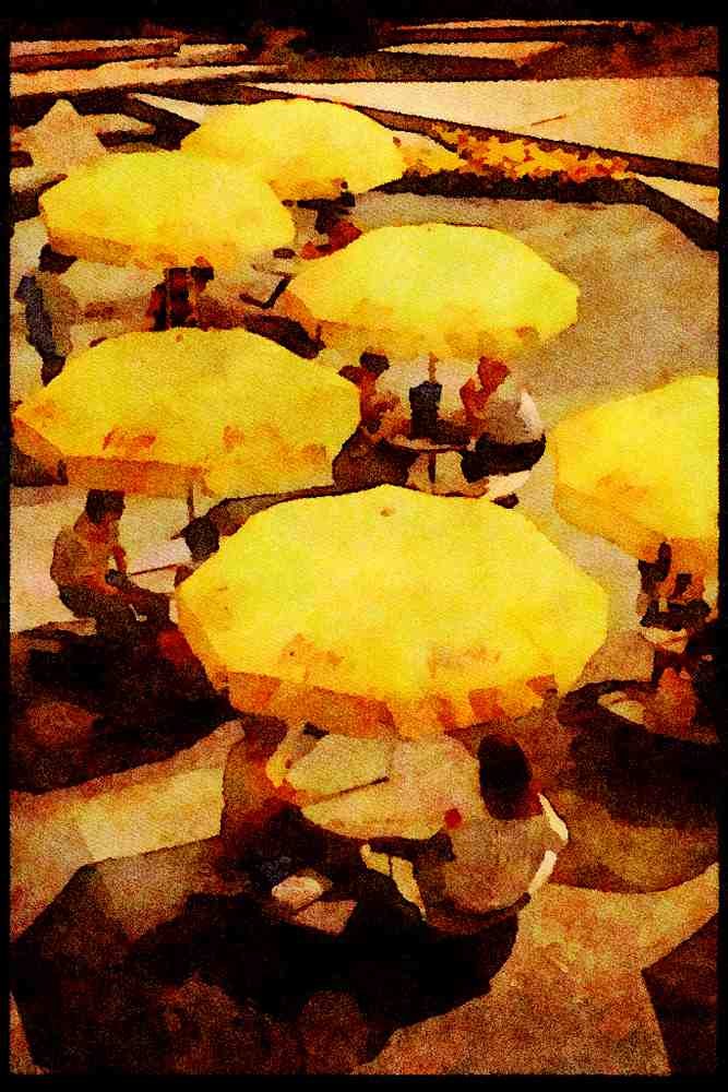 Cities 242078 Outdoor Cafe, World Exchange Plaza A4 Limited Edition Watercolour Print