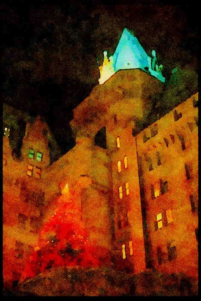 Cities 242083 Christmas Tree On Chateau Laurier A4 Limited Edition Watercolour Print
