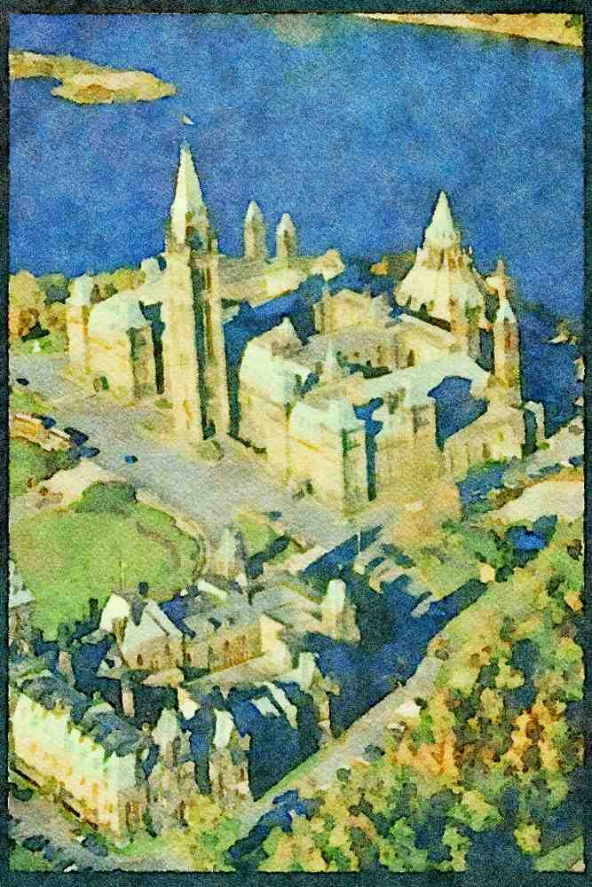 Cities 242091 Aerial View Of Parliament Hill A4 Limited Edition Watercolour Print