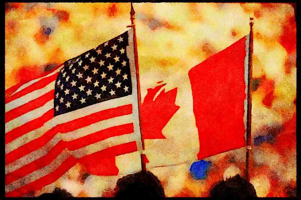 Cities 242092 American And Canadian Flags A4 Limited Edition Watercolour Print