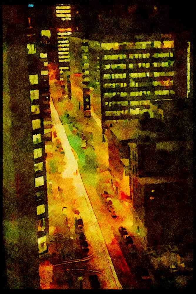 Cities 242096 Traffic On Queen Street A4 Limited Edition Watercolour Print