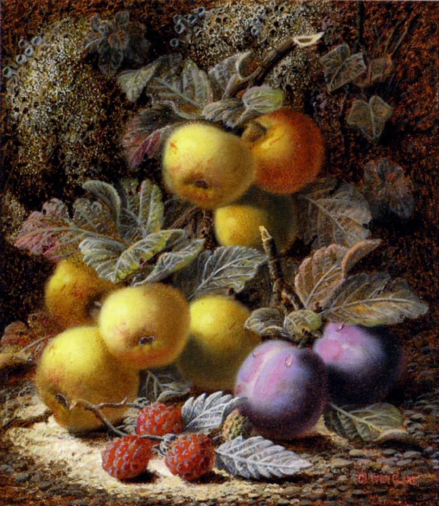Clare Oliver Still Life With Apples Plums And Raspberries Art A4 Photo Print UK