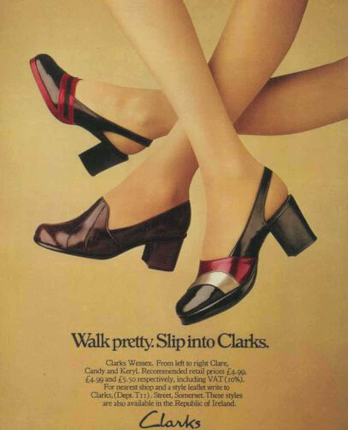 Clarks Heels 1980s Vintage Retro Advert Poster A4 Photo Print