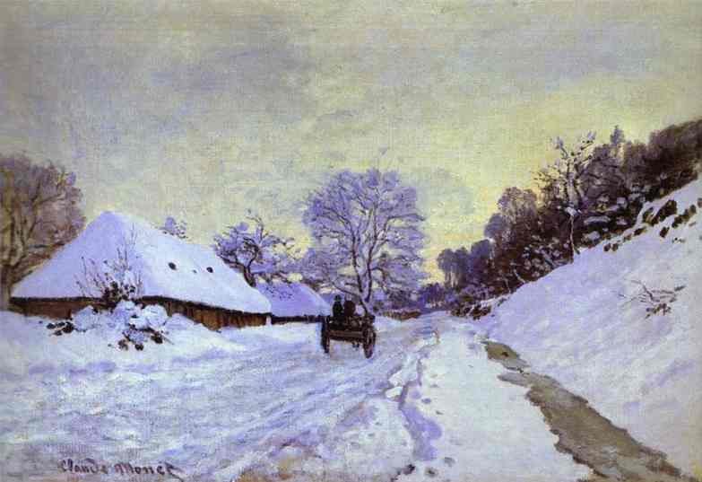 Claude Monet The Cart Snow Covered Road At Honfieur, Wit Art A4 Photo Print