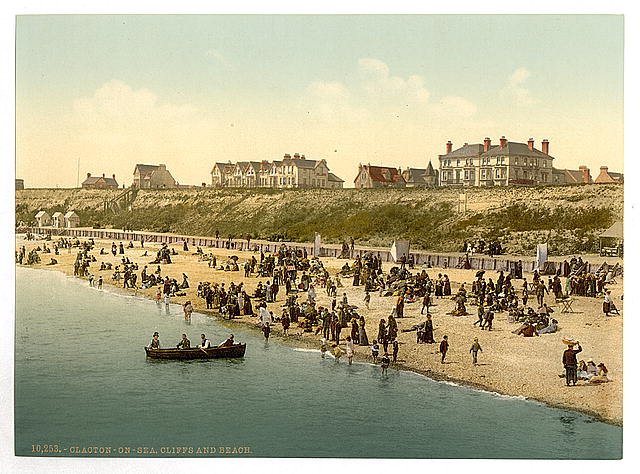 Cliffs and beach Clacton on Sea Vintage A4 Photo Print