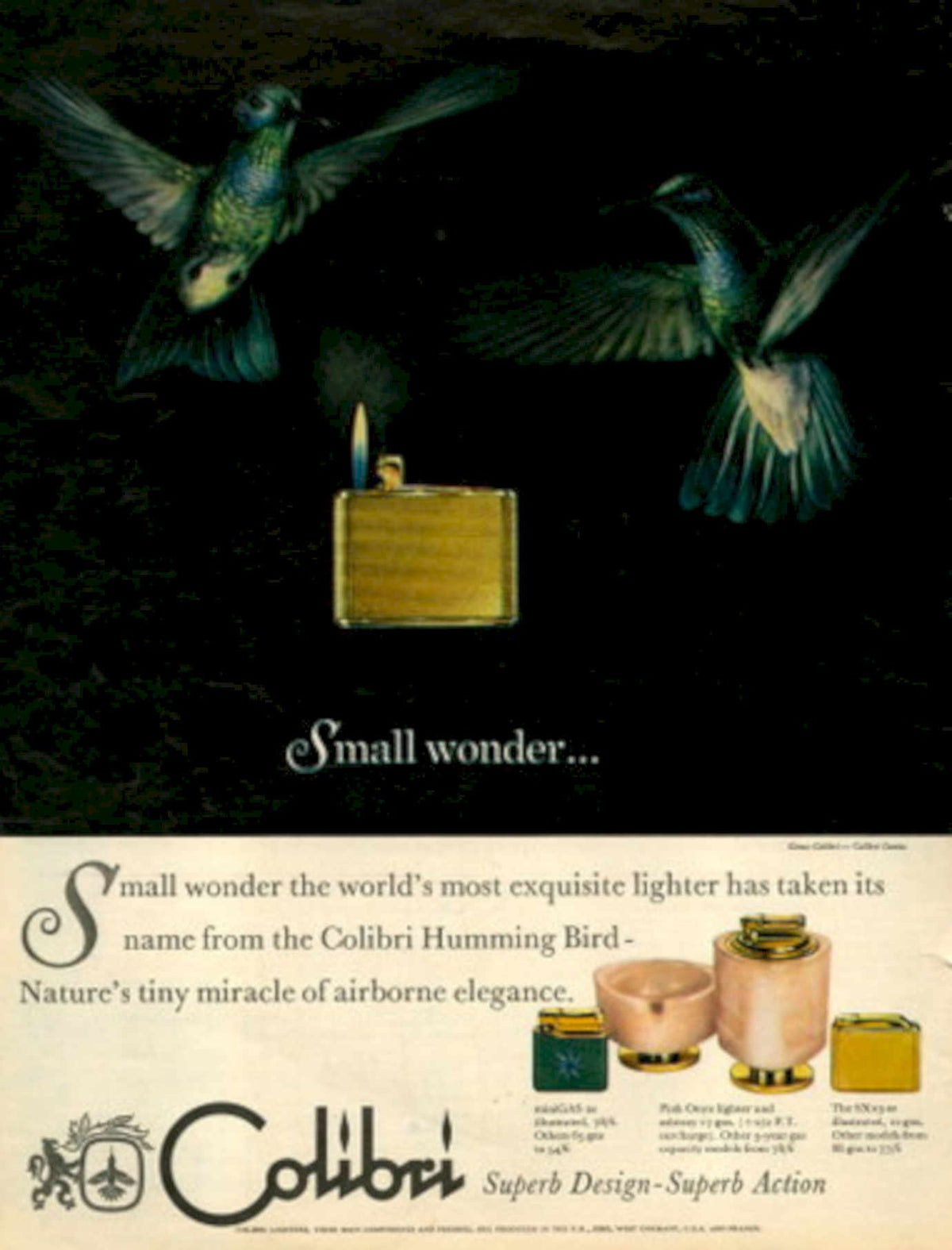 Colibri Hummingbird Lighter 1960s Vintage Retro Advert