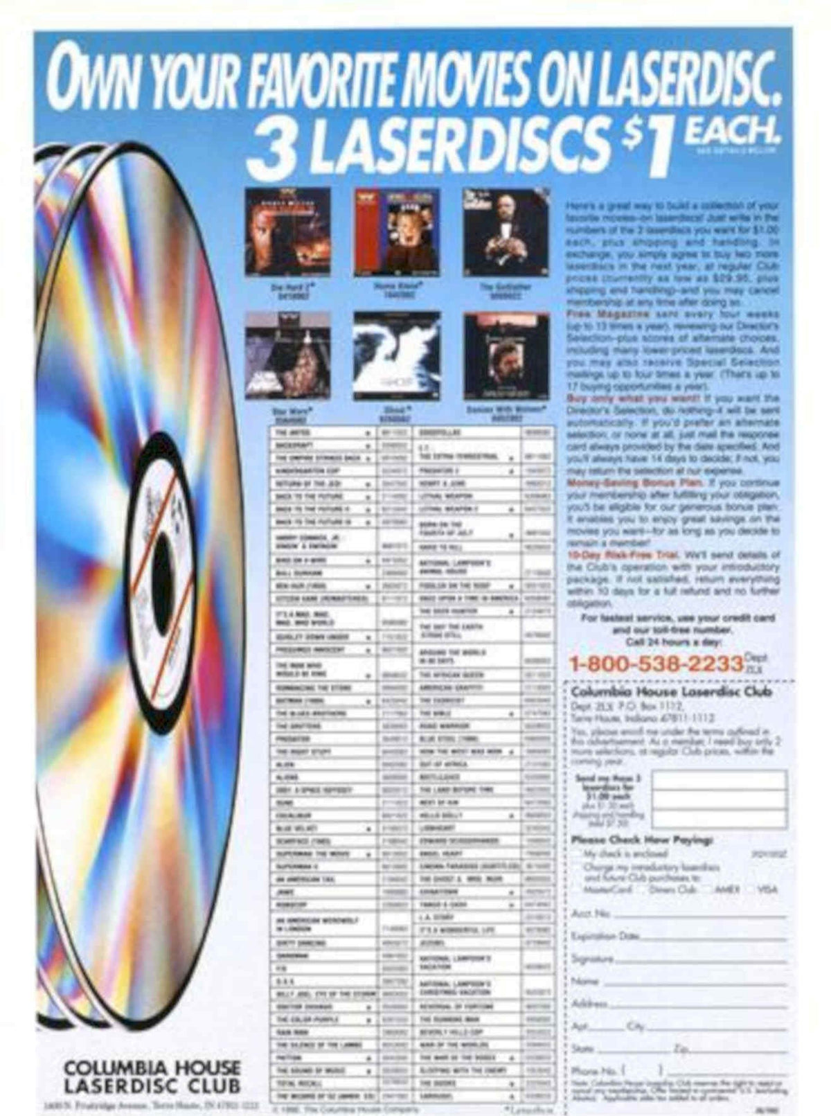 Columbia House Laserdisc Vintage Retro Advert Poster A4 Photo Print