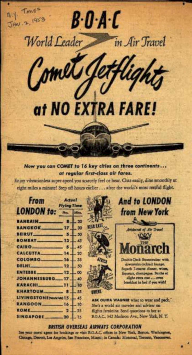 Comet Jet Flights Vintage Retro Advert Ads A4 Photo Print